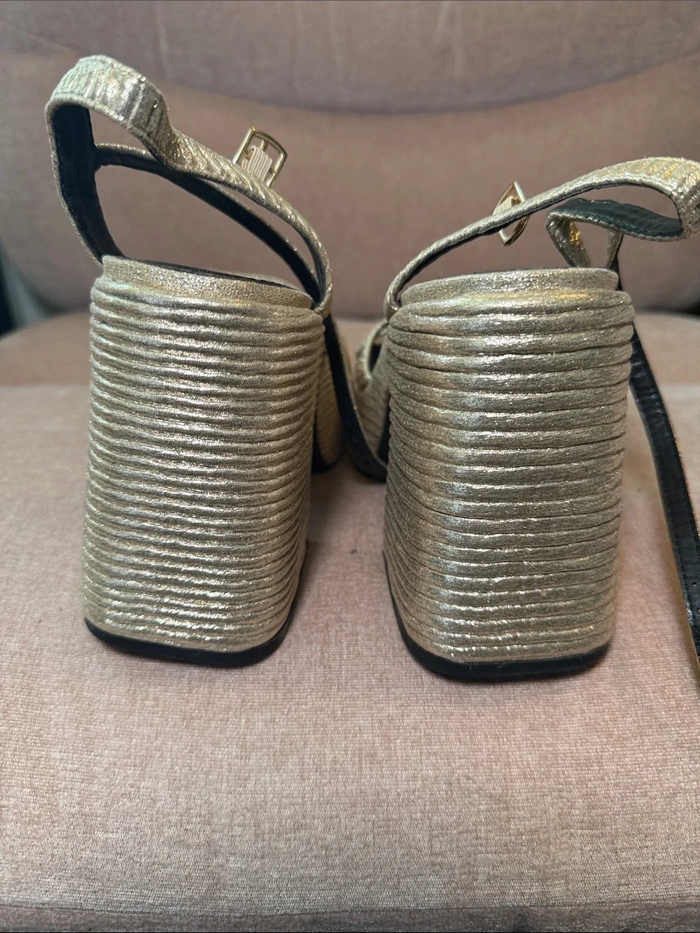 Gold Platform Slingback Heeled Sandals - Women